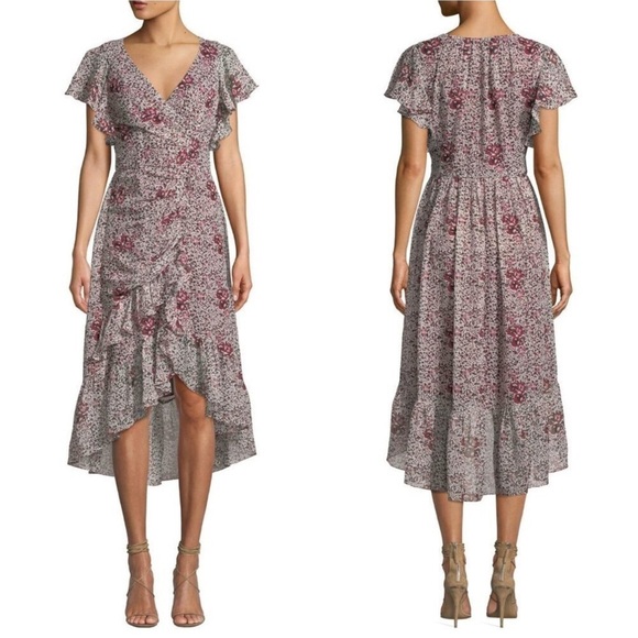 Shoshanna Womens Elnora Short Sleeve Midi Dress Boysenberry Floral Sz 12 Elegant - Picture 3 of 16